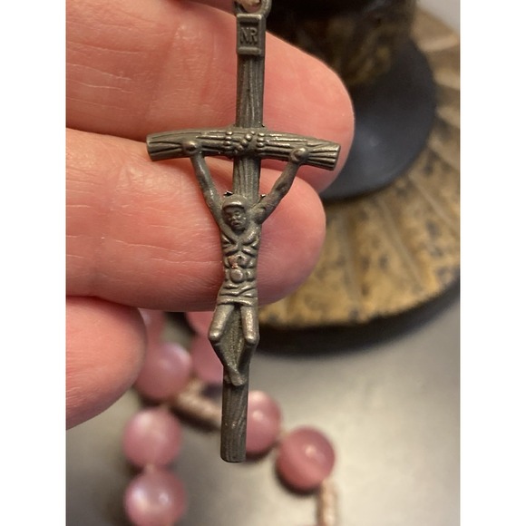 Pink Catholic Rosary Bracelet One Decade Prayer Beads Crucifix INRI - Picture 4 of 5